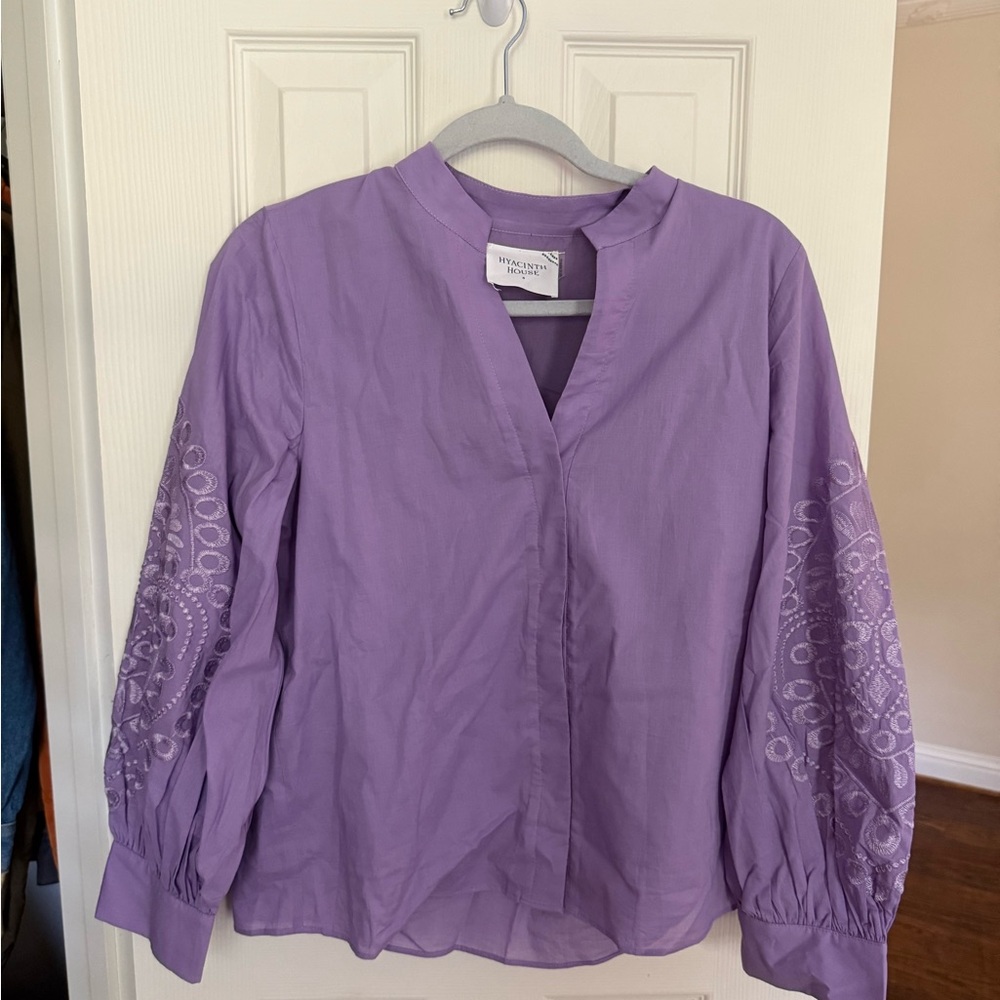 Hyacinth House Lavender Embroidered Sleeve Tunic Blouse